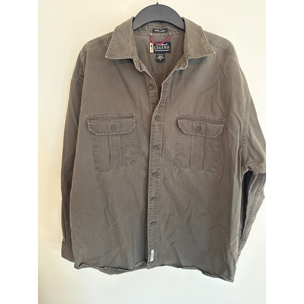 Eddie Bauer Legend Elkhorn Shirt Mens XL Olive Drab Cotton Utility Button Down